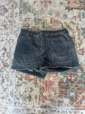 We The Free Washed Black High-Rise Button-Front Denim Shorts